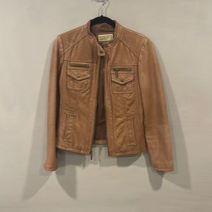 Michael Kors Brown Leather Moto Jacket